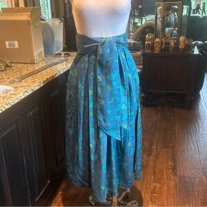 Vintage Sz S Segrets by Sigrid Olsen Gingko Blue and Green Patterned Skirt GVC